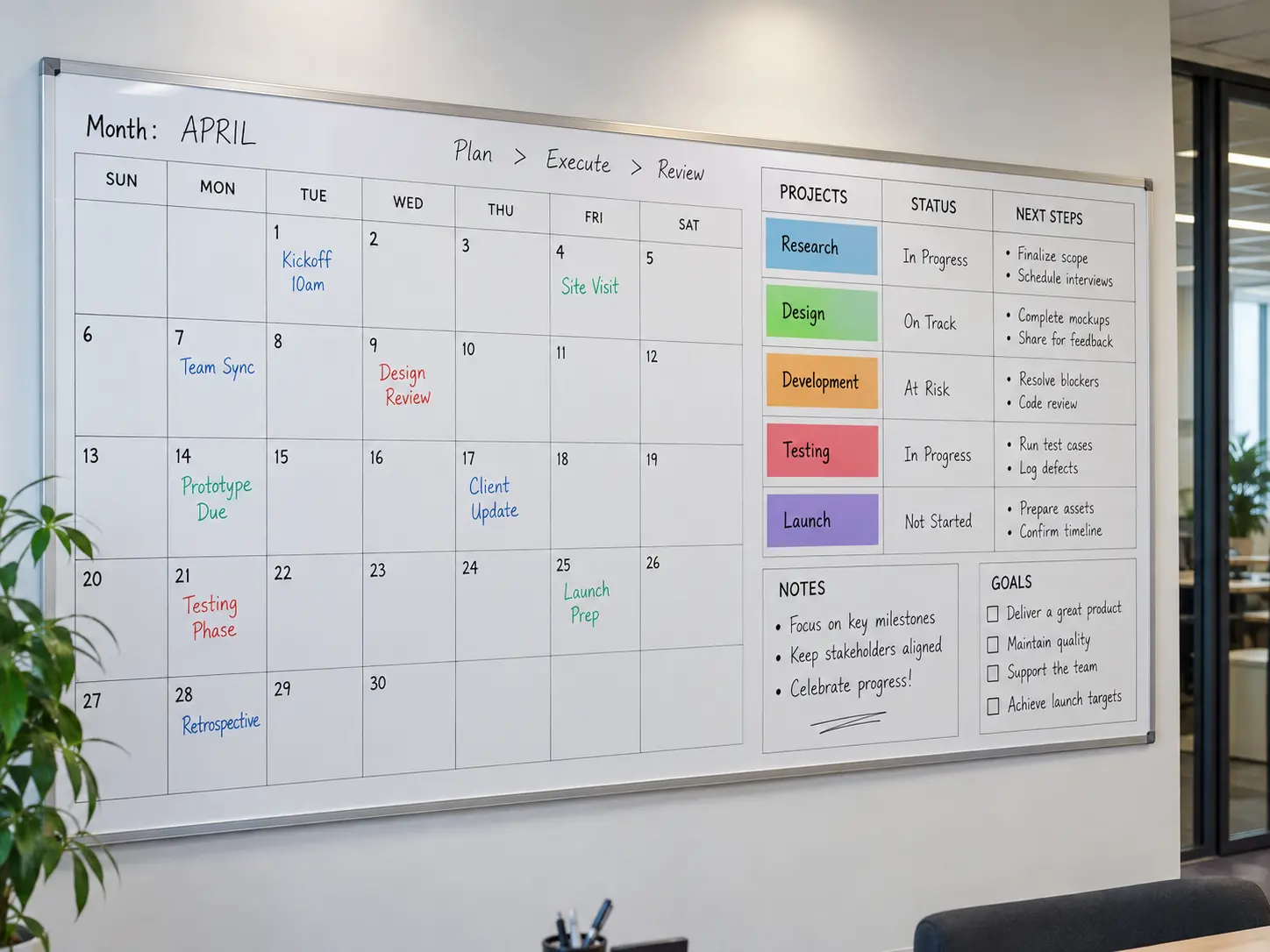 Representative custom printed dry-erase planning board